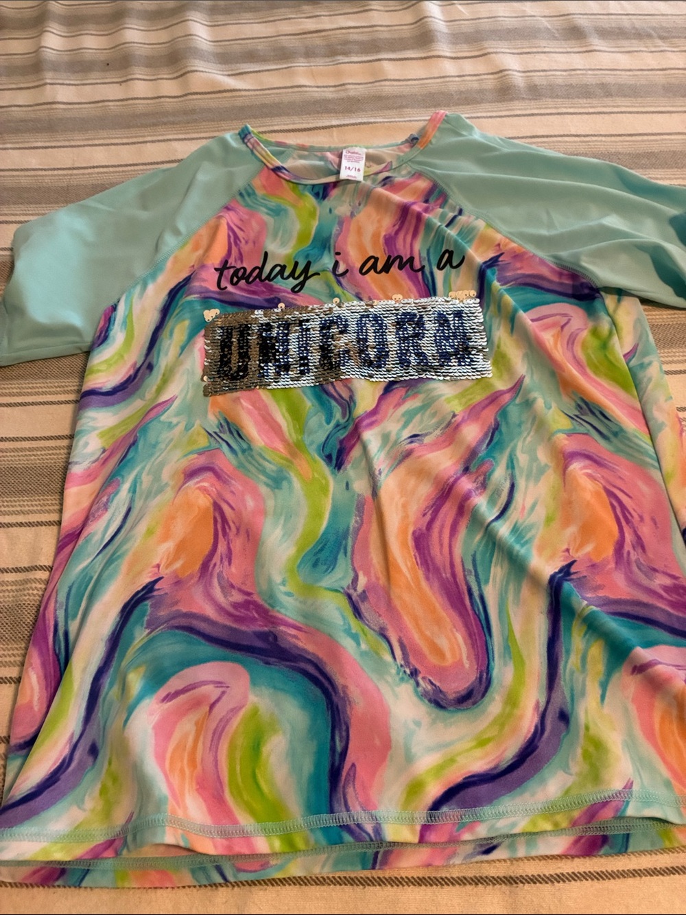 Justice Mint Sleeve Multicolor Swirl Sequin Top